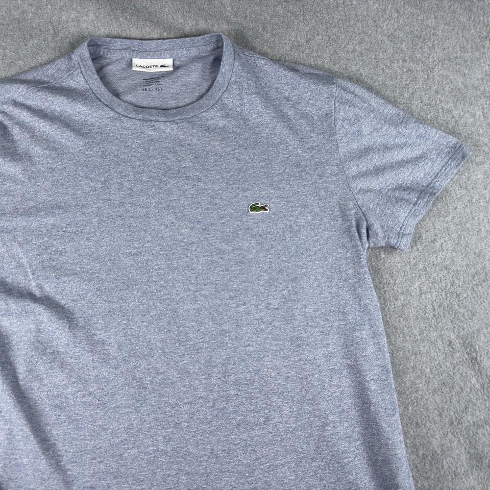 Lacoste Mens Pima Cotton Regular Fit T-Shirt Light Blue Heather Logo FR 5 US L